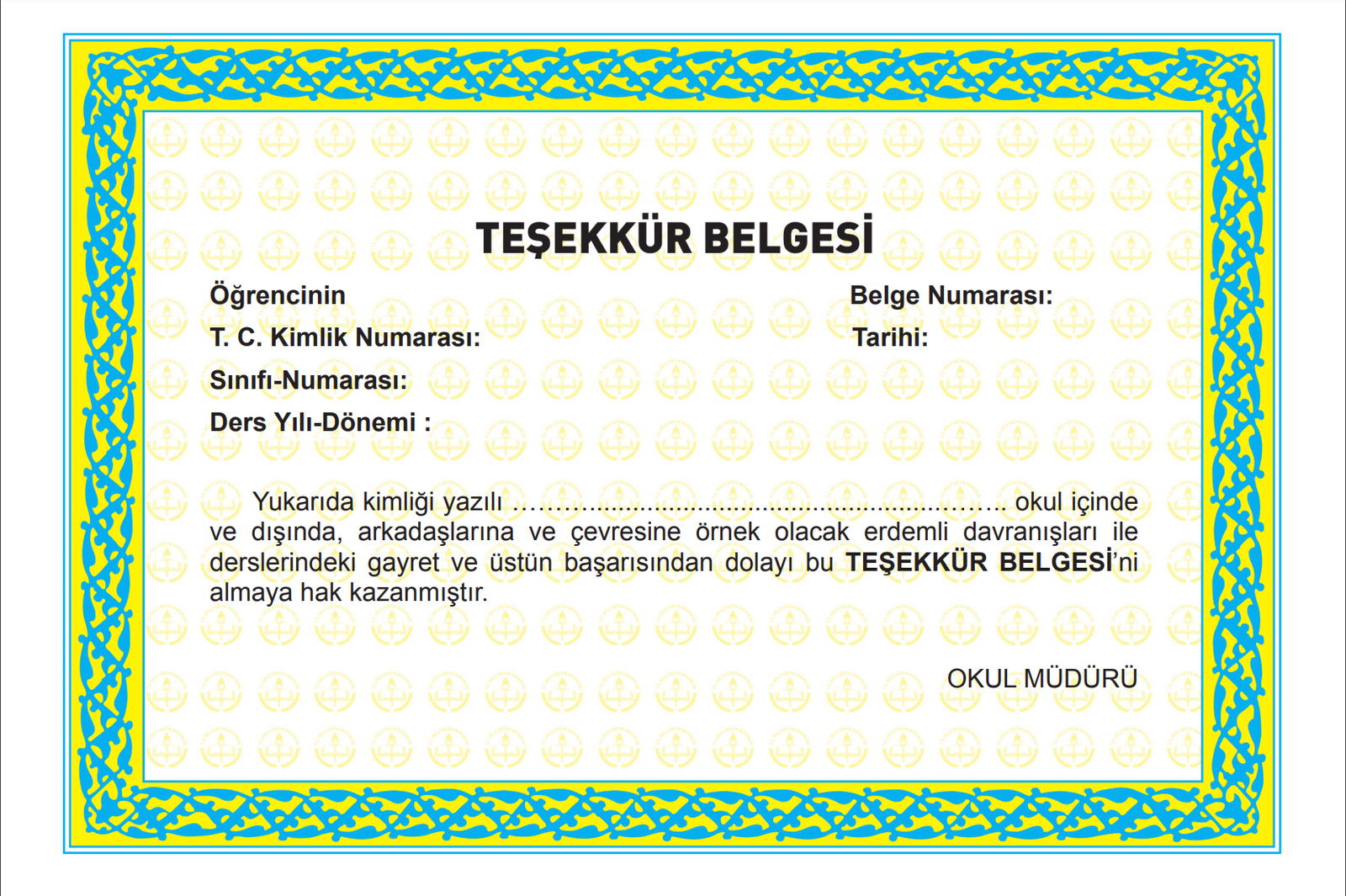 Teşekkür belgesi örneği, başarı belgesi, öğrenci başarıları.